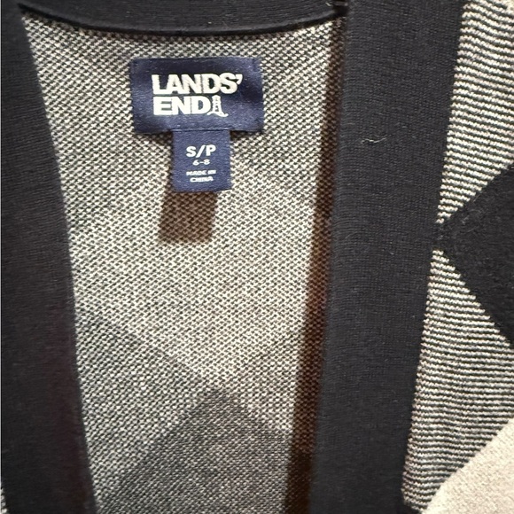 Lands' End Black and Gray Patterned Cardigan - Picture 2 of 5